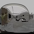 Modern Living Dining Room Interior With Comfortable Sofa TV Unit And Coffee Table