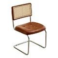 Modern Dining Chair With Wicker Backrest Brown Leather Seat And Chrome Frame 3d model