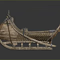 Ancient Wooden Handcrafted Vehicle With Traditional Sled Structure And Rustic Design