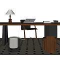 Middle Style Desk and Chair Combination Modern Desk and Chair Acrylic Stool Middle Style Table Lamp Low Stool 3d model