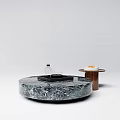 Elegant Marble Round Coffee Table With Tray Bottle And Side Wooden Stand