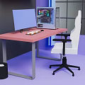 Pink Office Desk With Monitor Keyboard Mouse And White Chair In Modern Workspace