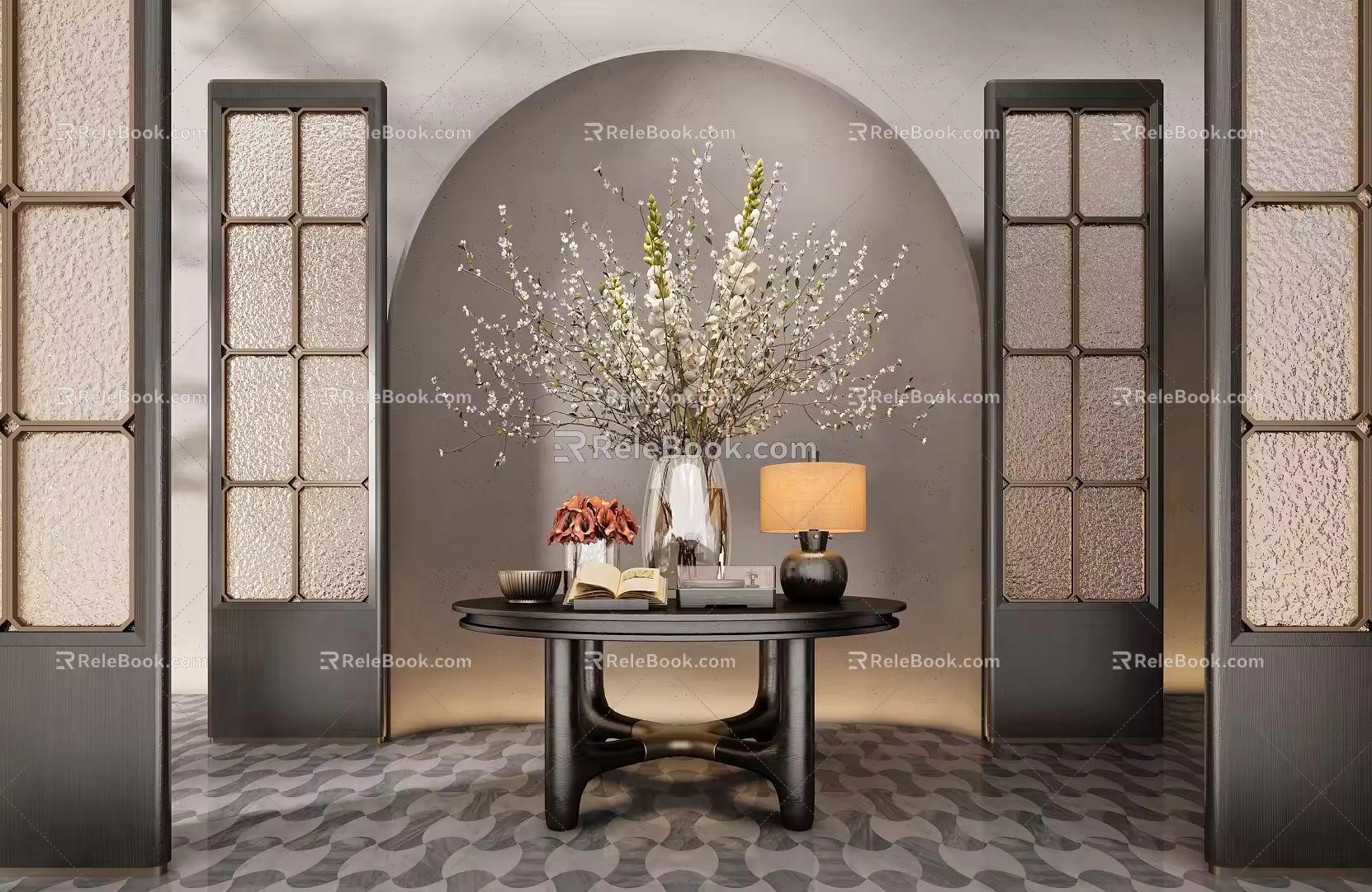 CCD Hotel End View Table Ornaments Floriculture Combination Green Plant Table Lamp Table Screen 3d model