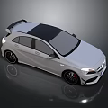 Sleek White Sporty Hatchback With Black Roof Rear Spoiler And Stylish Rims