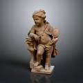 Classical Child Sculpture With Pedestal Base Holding Mirror And Intricate Details