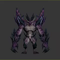 Game and Movie Monster Character With Purple Blue Skin Sharp Horns Claws and Muscular Body