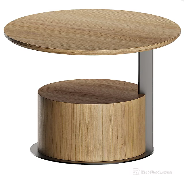 Modern Coffee Table With Round Wooden Top And Metal Frame Lower Storage Shelf 3d model 