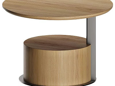 Modern Coffee Table With Round Wooden Top And Metal Frame Lower Storage Shelf 3d model
