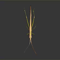 Game Movie Character Green Grasshopper With Slender Body Red Antennae Dark Background And Reflection