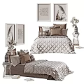Double Bed Bedroom Interior With Modern Bedding Pillows Decorative Paintings Nightstands And Vases