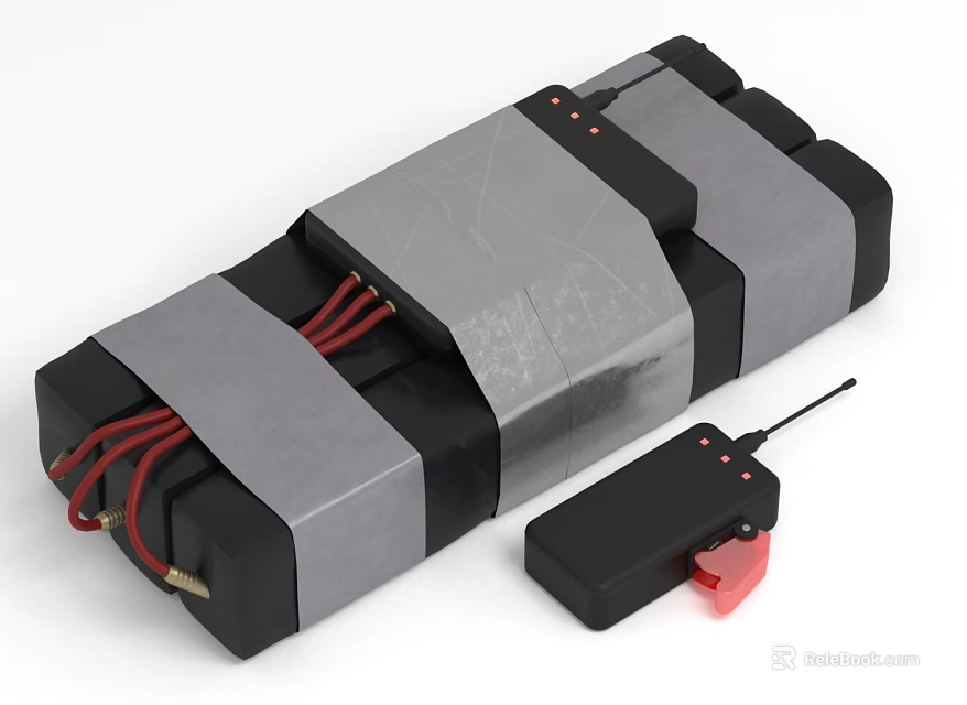 Homemade Wrapped Device With Red Wires And Black Remote Control Antenna 3d model 