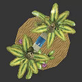 Cartoon Scene Featuring Two Palm Trees Hammock Small Plants And Flowers On Island
