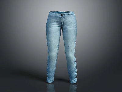Light Blue Denim Jeans With Slim Fit Design And Stretchy Fabric For Casual Wear 3d model