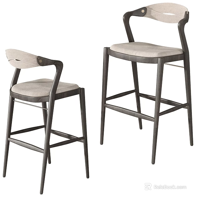 Modern Wooden Frame Bar Stools With Light Upholstered Seats And Armrest Design 3d model 