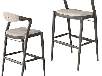 Modern Wooden Frame Bar Stools With Light Upholstered Seats And Armrest Design 3d model