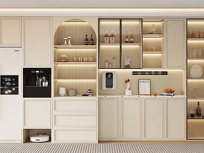 Modern Kitchen Wine Cabinet With Glass Doors Built in Lighting And Display Shelves 3d model