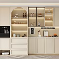 Modern Kitchen Wine Cabinet With Glass Doors Built in Lighting And Display Shelves