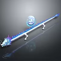 Blue And Purple Dragon With Slender Body Claws And Transparent Sphere With Blue Patterns