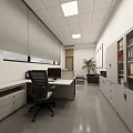 Modern Office Interior With Desk Chair Computer Monitor File Cabinets And Potted Plant