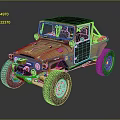 Golden Open Top Military Off Road Vehicle With Large Tires And Reflective Surface