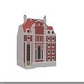 Red and White Detached Villa With Arched Windows Multiple Windows and Chimneys