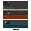 Modern Light Wood And Black Soundbar Speakers With Circular Control Panels
