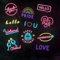 Colorful Neon Decorative Lights with Various Texts and Patterns for Decoration 3d model