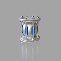 Silver Cylindrical Pipe With Blue Stripes Metal Flanges And Bolts Structure 3d model