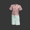 Women's Floral Print Short Sleeve V Neck Top With Gray Skirt Outfit Set