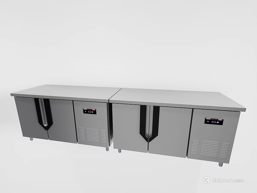 Stainless Steel Double Functional Refrigerated Table with Cabinet Doors and Digital Display for Commercial Kitchen 3d model 