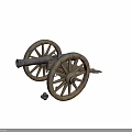 Antique Cannon Weapon With Wooden Wheels Metal Barrel And Cannonballs