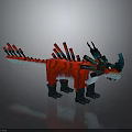 Pixel Style Dragon Creature With Red Spiked Tail Blue Head Black Mechanical Legs 3d model