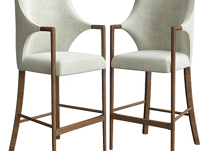 Modern Bar Stools with Light Upholstered Seats Wooden Armrests and Curved Backrest 3d model