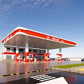 SUMOIL Gas Station Exterior With Red And White Canopy And Fuel Pumps