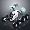 White Sci Fi Robotic Explorer With Sensor Antenna And Spherical Mechanical Creature