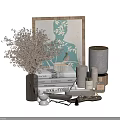 Modern Decorative Ornament Set with Framed Art Dried Flowers Books Scented Candle and Small Ornaments