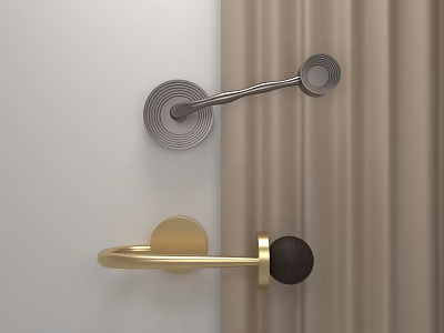 Interior Wall Featuring Stylish Silver Spiral And Golden Black Ball Door Handles 3d model