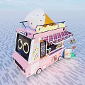 Pink Commercial Gelato Ice Truck With Top Ice Cream Decoration Big Eyes Design Side Windmill