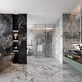 Luxurious Modern Bathroom With Marble Floors Walls Freestanding Bathtub Glass Shower Double Vanity Mirrors