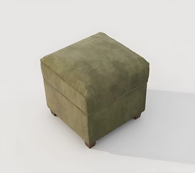 Green Upholstered Square Ottoman with Wooden Legs for Living Room Use 3d model