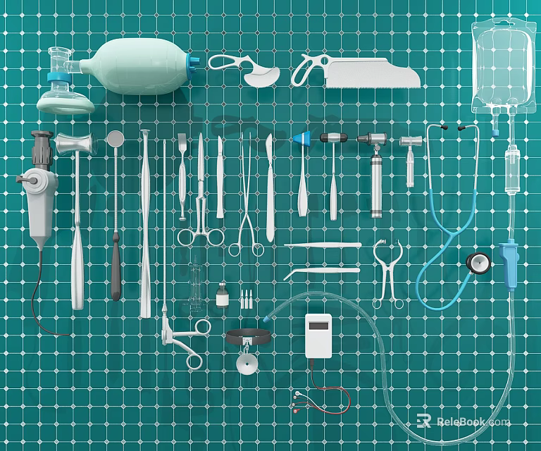 Professional Medical Instruments Collection With Surgical Tools Forceps Scalpel And Diagnostic Devices 3d model 