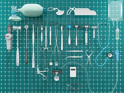 Professional Medical Instruments Collection With Surgical Tools Forceps Scalpel And Diagnostic Devices 3d model