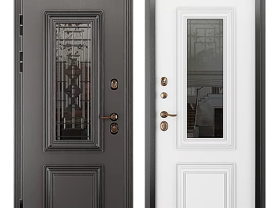 Modern Dark Gray and White Swing Doors with Glass Panels and Metal Handles 3d model