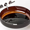 Modern Round Dark Green And Black Glass Washbasin With Faucet And Handles