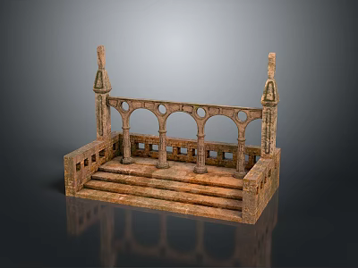 Detailed Ornate Architectural Railings Featuring Arched Design Decorative Columns And Steps 3d model