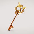 Golden Key Shaped Jewelry With Unique Cat Face Design And Decorative Details