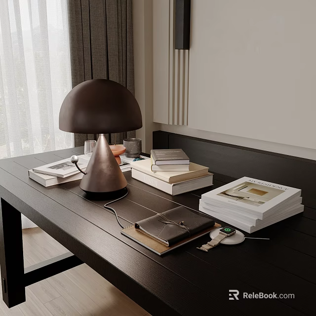 Inflatable Model Decor On Desk With Lamp Books Notebook And Watch 3d model
