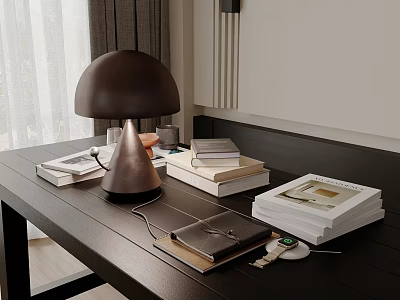 Inflatable Model Decor On Desk With Lamp Books Notebook And Watch 3d model