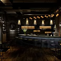 Modern Industrial Café Interior With Bar Counter High Stools Pendant Lights And Wooden Floors