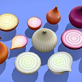 Fresh Colorful Onions Whole And Sliced Varieties On Blue Background